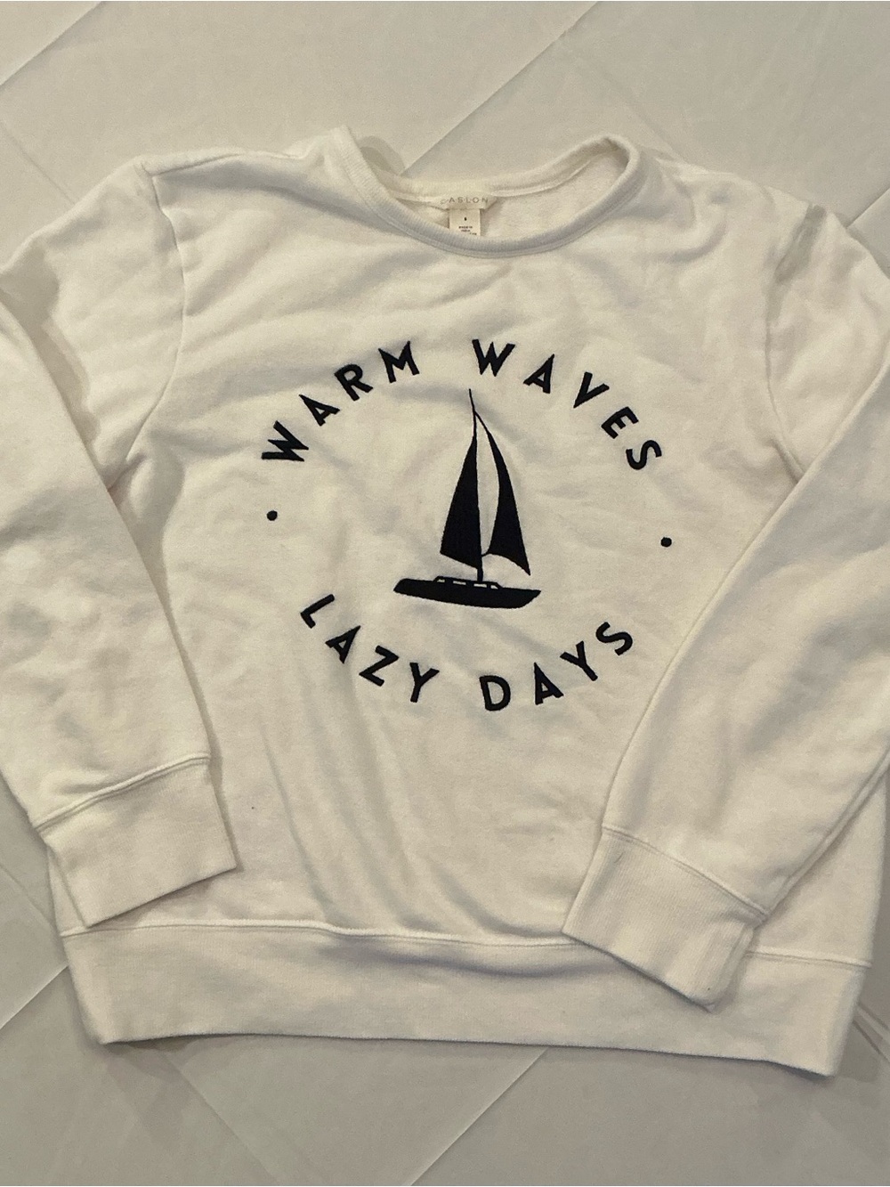 Caslon Womens Warm Waves Lazy Days Sailboat Graphic Sweatshirt White Small